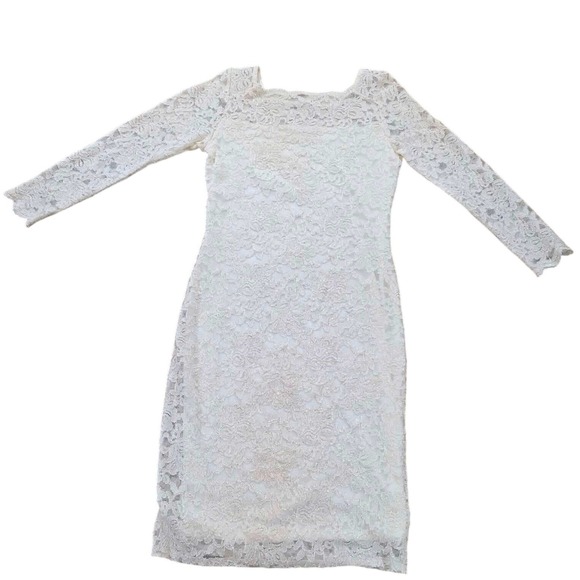 ONYX Nite White Lace Sheath Dress Long Sleeve Formal Event Size 4 - Picture 4 of 16